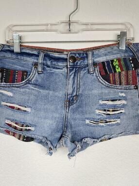 Free People Tribal Cutoff Distressed Size 25 Denim Shorts